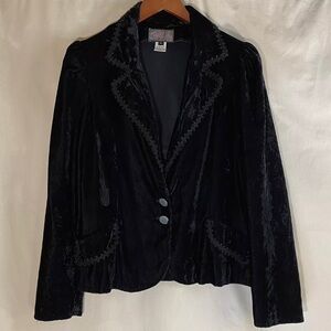 Jeannie Nitro Black Crushed Velvet Blazer Jacket  2 Buttons Y2K Size Large